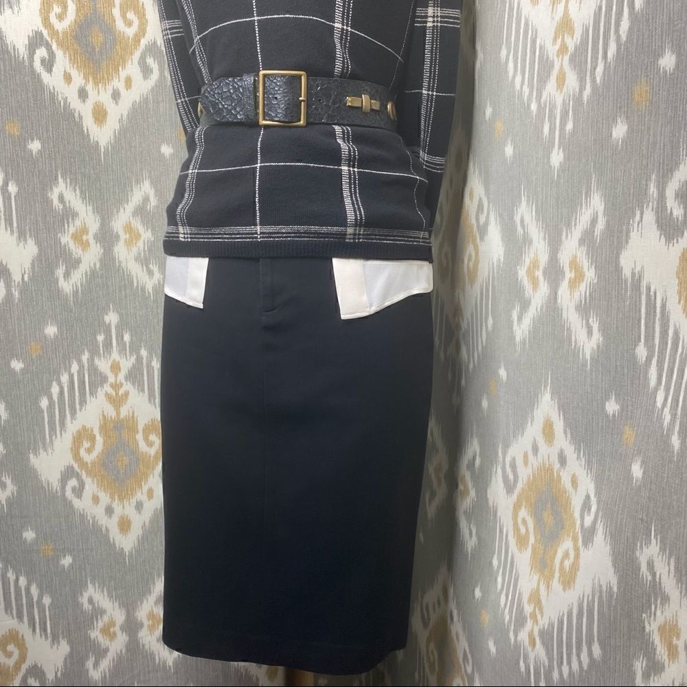 Ralph Lauren Black Brushed Cotton Nautical Lace Up Pencil Skirt